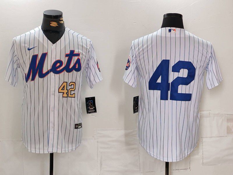 Men New York Mets #42 No Name White Stripe Game 2024 Nike MLB Jersey style 3->new york mets->MLB Jersey
